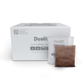 50 Premium Americano Coffee Bags by Dualit - Compostable Coffee Bag with Recyclable Sachet For Easy, Mess Free Coffee On The Go - Individually Wrapped for Freshness - Americano