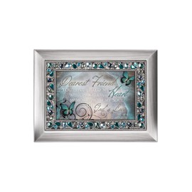 Cottage Garden Dearest Friend Brushed Silver Finish Decorative Jewel Lid Musical Jewelry Box - Plays How Great Thou Art