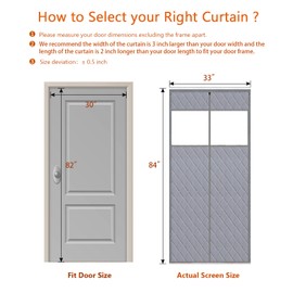 Wohomzy Thermal Door Curtain Fits Doors Size 30"x82"，Curtain Size 33"x84", Magnetic Insulated Curtain Center Open, Visible Panels,Keep Warm in Winter Cool in Summer, Waterproof Oxford Cloth Pure Gray