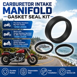 Carburetor Intake Manifold Gasket Seal + Intaked Manifolds Lower Case Seals Set Compatible with Harley Big Twin 1990-2006,Fit for Sportster XL 883 / XLH 1200 1988-2006 and Electra Glide 1990-2003.