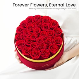Beaulasting 27-Piece Forever Flowers Roses in a Box Preserved Roses for Her Mother's Day Birthday Flowers for Her Mom Women Wife Valentine's Day (Red)