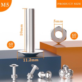 Pack of 60 Rounded Head Screws M5 x 10 mm Screws Stainless Steel Hexagon Socket with Flange and Nuts M5 Flat Head Screws Stainless Steel Screws A2 V2A ISO 7380 Thread Screws Round Head Screws Full