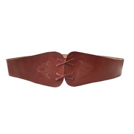 Leonardo Carbone Medieval Alana Women's Bodice Belt with Celtic Embossing Smooth Leather Brown - 110 cm, brown