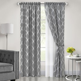 Achim Home Furnishings Bombay Double Layered Rod Pocket Window Curtain Panel, 52" x 63", Grey