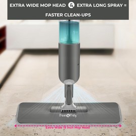 True & Tidy® SPRAY-250 Multi-Surface Spray Mop with Refillable Water Bottle for Floor Cleaning, Works on Wood, Tile, Marble etc, Use Any Cleaning Solution, Machine Washable Microfiber Mop Pads, Gray