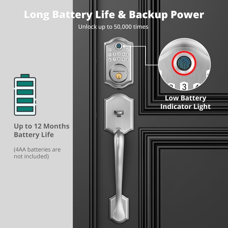 AkaGear Keyless Entry Door Lock with Handle Set - Fingerprint