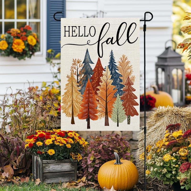 CROWNED BEAUTY Fall Trees Garden Flag 12x18 Inch Double Sided