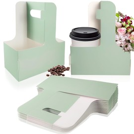 Lalvam 2 Cup Drink Carrier with Handle, 16 Pcs Green Cardboard Cup Holders, Disposable Cup Carriers for Drinks Coffee or Food Delivery, Take Out Cup Carriers (Green, 16 Pcs)