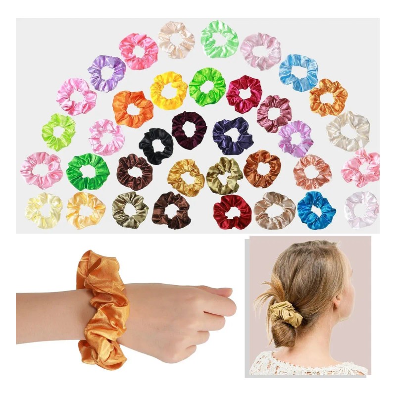 Set De 40 Scrunchies De Satén, Gomas Para El Pelo