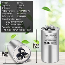 35/5 uF 35+5 MFD 370V or 440V Dual Run Start Round A/C Capacitor, 35 5 uF 370 440 Volt VAC CBB65B Air Conditioner Capacitors for AC Unit, Fan Motor Start, Heat Pump, Condenser Straight Cool, 2PCS