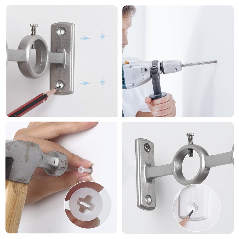 Goowin Double Curtain Rod Holder, 3pcs Brackets Hooks for Living
