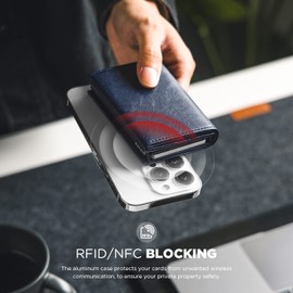 VULKIT Credit Card Holder with Banknote Compartment RFID Blocking Pop up Leather Card Wallet with ID Window for Men or Women(Navy)