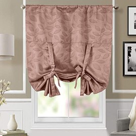 Royal Bedding Virginia Top Rod Pocket Blackout Weave Embossed Tie-up Window Curtain Panel, Single Tie Up Panel for Bedroom or Kicthen Small-Window, 37x63 inches Tie up, Taupe