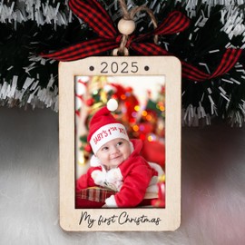 Babys First Christmas Ornament 2025 Girl And Boy - Wooden Portrait Picture Frame Ornaments For Tree - My First Christmas Ornament - Photo Frame Ornaments - Baby's First Christmas Gifts 2025
