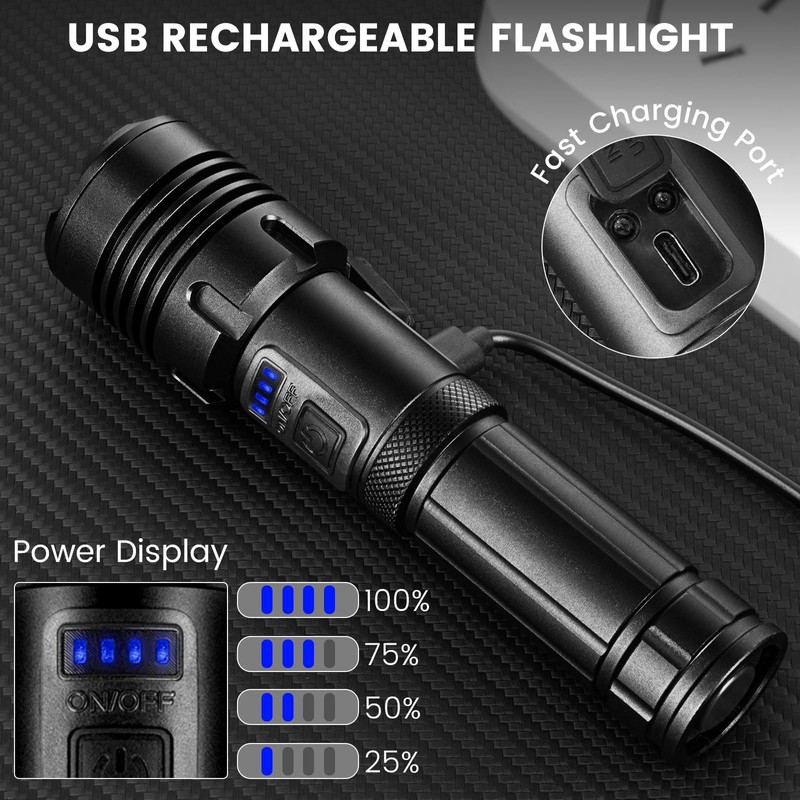 BEFAMALI Rechargeable Flashlights High Lumens, 990,000 Lumens Super Bright Flashlight