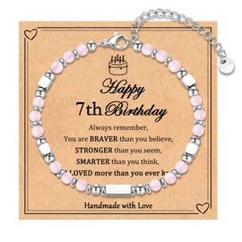 IKIATY 7 Year Old Girl Gifts, Birthday Gifts for 7 Year Old Girl, 7th Birthday Bracelet Gifts for Girls Age 7 Daughter Granddaughter Niece with Happy 7th Birthday Card
