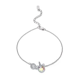 AOBOCO Sterling Silver Aurora Unicorn Bracelet Embellished with Crystals from Austria, 7" + 2", Christmas Anniversary Birthday Unicorn Jewelry Gifts for Unicorn Lovers Daughter Girlfriend