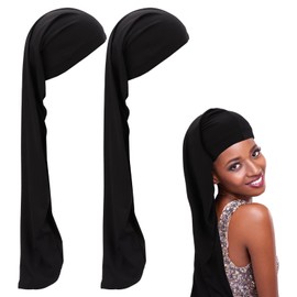 2 Pcs Large Long Braid Hair Bonnet,37 Inch Long Bonnet for Braids,Suitable for Extra Long Hair and Braids,Elastic Milk Silk Hair Cap,Nightcaps for Men and Women, Not Easy to Fall Off Black