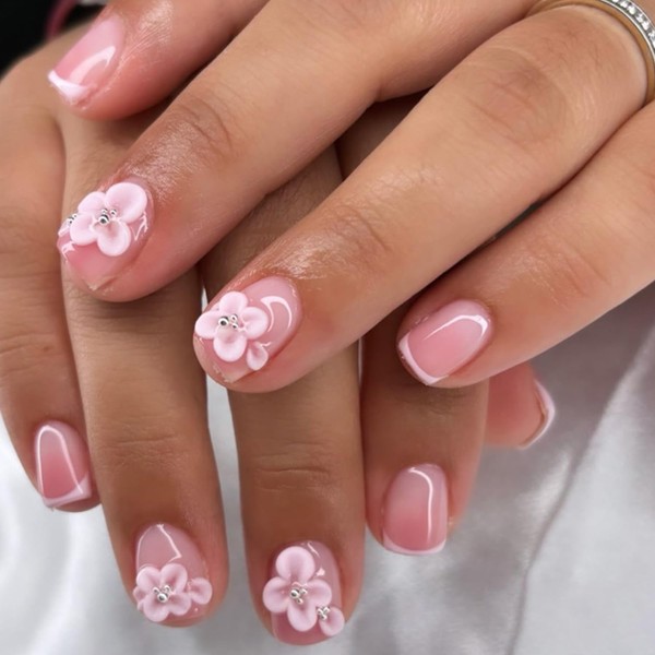 24Pcs French Tip Press on Nails Short Square Fake Nails