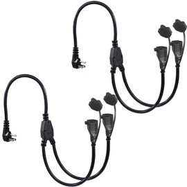 [2PACK] 2FT Outdoor Extension Cord Splitter - 90-Degree Flat Plug Black 2 Way Waterproof Power Cord Y Splitter,1 to 2 Extension Cord, 125V 13 AMP 16AWG Short 3 Prong Extension Cord with 2 Outlets