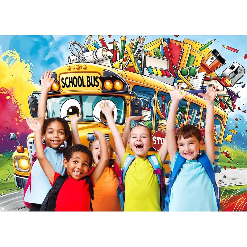 Welcome Back to School Backdrop 6x4FT Cartoon Yellow School Bus