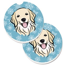 Caroline's Treasures BB1639CARC Snowflake Golden Retriever Set of 2 Cup Holder Car Coasters, Large, multicolor