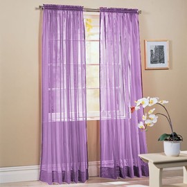 Comfy Deal 2 paneles de cortina de gasa transparente para ventana totalmente cosidos (morado claro)