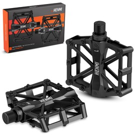 HENMI Bicycle Pedals 9/16 Inch Aluminium MTB Pedals with Sealed Bearings Bicycle Pedals Non-Slip Wide Platform Pedal for E-Bike, Mountain Bike, Road Bike, Trekking Pedals