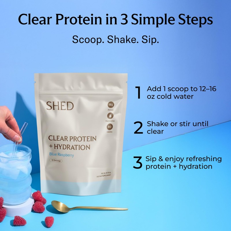Clear Protein Powder with Electrolytes by Shed, 15g Whey Protein