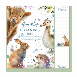 2025 Family Organiser Calendar 5 Column Memo Pad & Shopping List - Illustrated Wildlife Animals