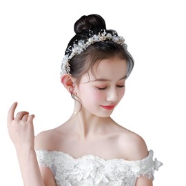 SAPOSTA Tocado Para Niña De Las Flores, Accesorio Para El Cabello, Diadema De Boda Para Niñas, Accesorio De Princesa Con Perlas De Cristal Para Cumpleaños, Fiestas, Primera Comunión Y Bodas (C#Blanco,