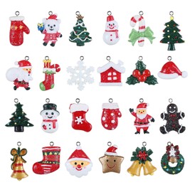GWHOLE 24 Pcs Christmas Pendant Charm Mini Christmas Tree Ornaments Set, Santa Clause, Snowman Ornaments Resin Charm Xmas Decoration Ornament DIY Craft