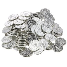 XSAJU Toy Silver Coin Set of 100 Pieces Pirate Coin Toy Money Board Game Cosplay Accessory Pirate Game (Silver Coins) 100 Pieces