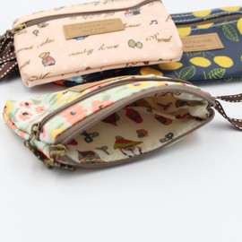 loco animo Pouch, Double Zipper, Strap, Lightweight, Cute, Animal Pattern, Bag-in-Bag, Storage, Organization, Small Items, Gift or Present, Flower (white green)