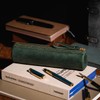 ECHSRT Genuine Leather Pencil Pouch, Classic Cylinder Pen Bag -