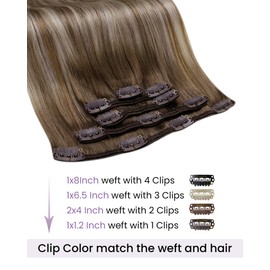 LaaVoo Clip in Hair Extensions Real Human Hair Light Barown Hair Extensions Clip in Straight Balayage Brown to Light Blonde Remy Hair Full Head Double Weft 80g 5pcs 12 Inch #8/60/8