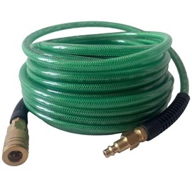 Air Hose 1/4 in x 100 ft, Polyurethane(PU), Reinforced Air Compressor Hose, Lightweight, Kink Resistant with 1/4” Industrial High Flow Quick Coupler and Plug, Bend Restrictors,300 PSI (100FT, Green)