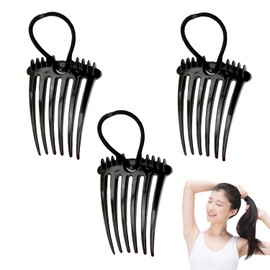 3 Pack Ponytail Hair Comb with Elastic Band Ponytail Loose Hairstyle Styling Tool Comb with Elastic Band Invisible Hair Styling Tool (Black)