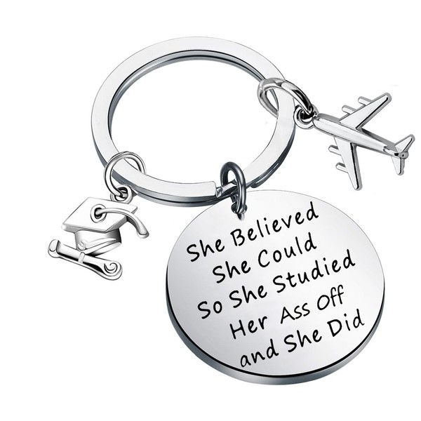 BEKECH Airplane Keychain New Pilot Gifts Flight Attendant Graduation Gifts