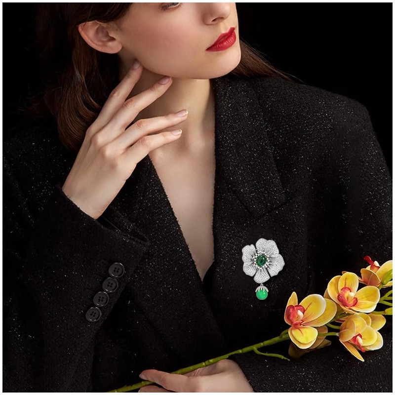 AILONMEI Silver Holiday Brooches For Women Fashion Large Camellia Brooch