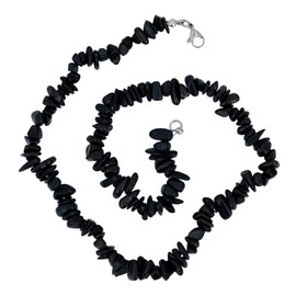 Taddart Minerals Natural Gemstone Shungite Black Chip Necklace 45cm Length - Handmade, Shungite, Shungite