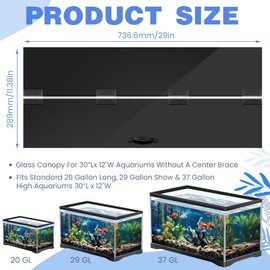 Sieral Aquarium Lids Polycarbonate Canopy with LED Light Without Center Brace Aquariums Cover Fish Tank Lid with a Hook Knife (Black,30 x 12 Inch)