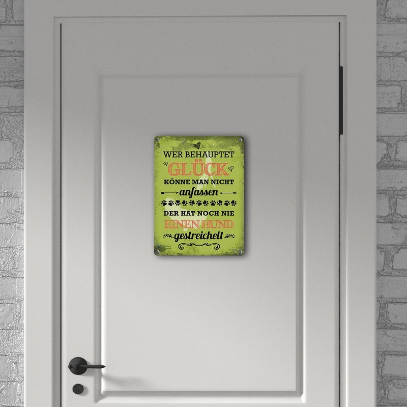 Metal Sign with Saying "Hund streicheln ist Glück" [Dog Stroke