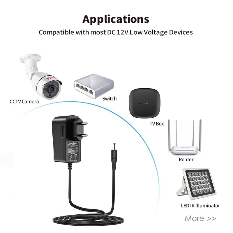 Tonton 12V 1A DC Power Supply for IP/CCTV Security Camera,