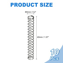 sourcing map 10Pcs Compression Spring, 5mm OD, 0.5mm Wire Size, 40mm Free Length, Spring Steel Construction Extended Mechanical Compression Springs for Shop and Home Repairs, Silver Tone