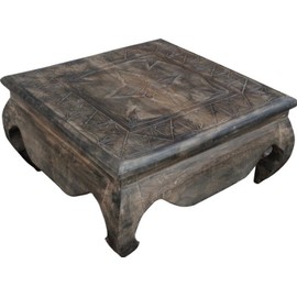 GURU SHOP Opium Tables, Coffee Table, Side Table, Coffee Table, Carved, Balsa Wood, Size: 40 x 40 cm, Coffee Tables & Floor Tables