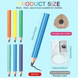 Spakon 96 Pcs Short Fat Colored Pencils 3.5 Inch Triangle Jumbo Color Pencils Multi Color Pencils with Sharpener Gift for Christmas Toddlers Student Drawing and Doodling