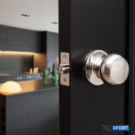 XFORT Bello Passage Knob Set Polished Chrome, Door Knob for Internal Wooden Doors, Complete Set with Tubular Latch