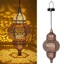 Enskatec Hanging Solar Lights, Outdoor Decor Solar Lantern, Waterproof Metal Moroccan ...