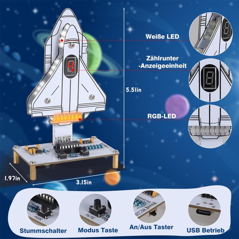 DIY Space Theme Rocket Soldering Kit for Adults with Four